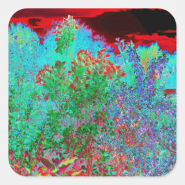 抽象芸術カラフルガーデンと夕日 スクエアシール