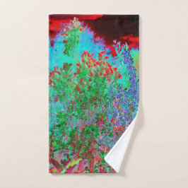 抽象芸術カラフルガーデンと夕日 ハンドタオル