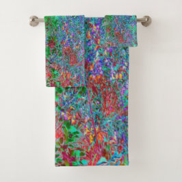 抽象芸術カラフルガーデンと夕日 バスタオルセット