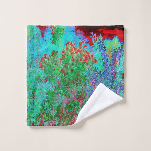 抽象芸術カラフルガーデンと夕日 バスタオルセット (ウォッシュタオル)