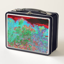 抽象芸術カラフルガーデンと夕日 メタルランチボックス