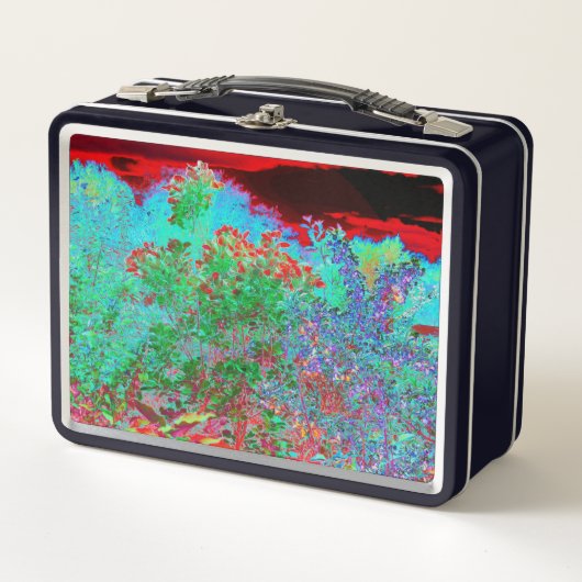 抽象芸術カラフルガーデンと夕日 メタルランチボックス (正面)
