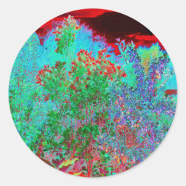 抽象芸術カラフルガーデンと夕日 ラウンドシール