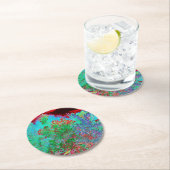 抽象芸術カラフルガーデンと夕日 ラウンドペーパーコースター (インサイチュ)