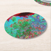 抽象芸術カラフルガーデンと夕日 ラウンドペーパーコースター (アングル)