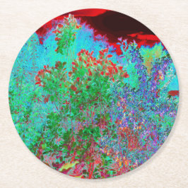 抽象芸術カラフルガーデンと夕日 ラウンドペーパーコースター