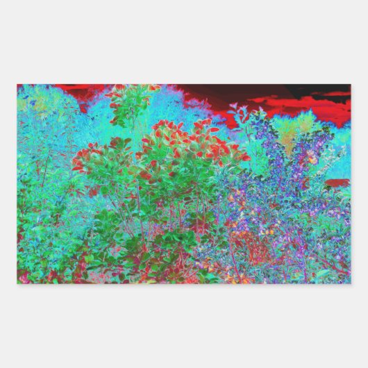 抽象芸術カラフルガーデンと夕日 長方形シール (正面)