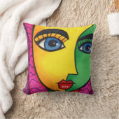 抽象芸術カラフルガール顔 クッション (ブランケット)