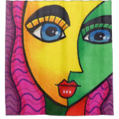 抽象芸術カラフルガール顔 シャワーカーテン (正面)