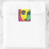 抽象芸術カラフルガール顔 スクエアシール (バッグ)