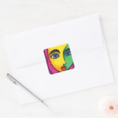 抽象芸術カラフルガール顔 スクエアシール (封筒)