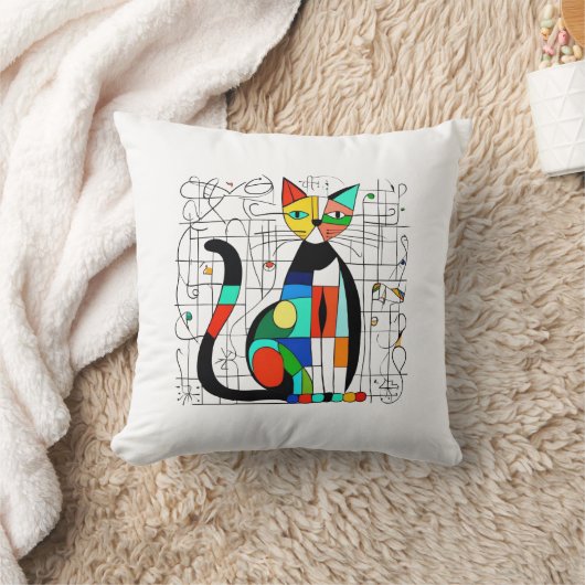 抽象芸術カラフルキャットアートキュービズム クッション (ブランケット)