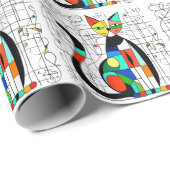 抽象芸術カラフルキャットアートキュービズム ラッピングペーパー (ロールコーナー)