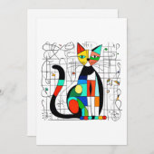 抽象芸術カラフルキャットアートキュービズム 招待状 (正面/裏面)