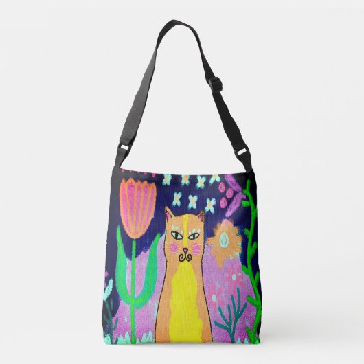 抽象芸術カラフルキャットアートトートバッグ クロスボディバッグ (裏面)