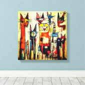 抽象芸術カラフルキャットアート キャンバスプリント (インサイチュ (ウッドフロア))