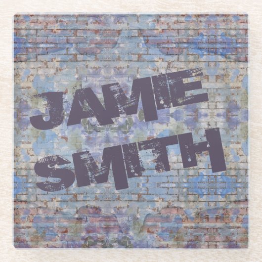 抽象芸術カラフルグラフィティウォールストリートアート ガラスコースター (正面)