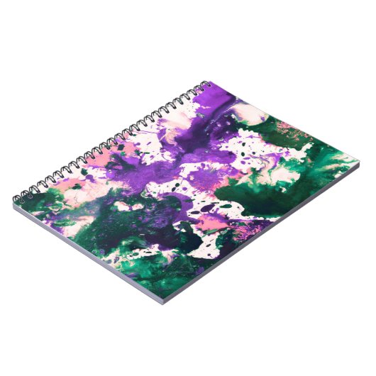 抽象芸術カラフルグリーンとパープル(ばちゃばちゃ)跳ねる絵を描 ノートブック (左側)