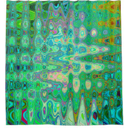 抽象芸術カラフルグリーンウェーブモザイクレトロ シャワーカーテン