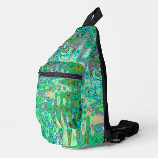 抽象芸術カラフルグリーンウェーブモザイクレトロ スリングバッグ (右コーナー)