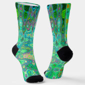 抽象芸術カラフルグリーンウェーブモザイクレトロ ソックス (傾斜あり)