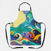 抽象芸術カラフルサンウェーブラインアートイラストレーション エプロン (正面)