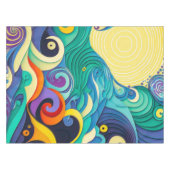 抽象芸術カラフルサンウェーブラインアートイラストレーション テーブルクロス (正面(横))