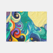 抽象芸術カラフルサンウェーブラインアートイラストレーション フリースブランケット (正面(横))