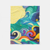 抽象芸術カラフルサンウェーブラインアートイラストレーション フリースブランケット (正面)