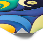 抽象芸術カラフルサンウェーブラインアートイラストレーション ポスター (角)