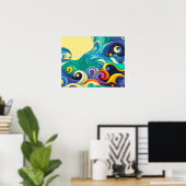 抽象芸術カラフルサンウェーブラインアートイラストレーション ポスター (ホームオフィス)