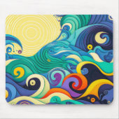 抽象芸術カラフルサンウェーブラインアートイラストレーション マウスパッド (正面)