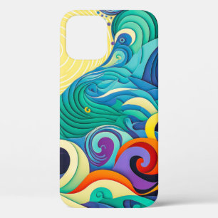 抽象芸術カラフルサンウェーブラインアートイラストレーション iPhone 12 PROケース