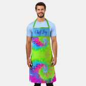 抽象芸術カラフルシェフのタイダイ エプロン (着用した状態)