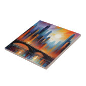 抽象芸術カラフルシティスケープ橋油絵を描 タイル (側面)