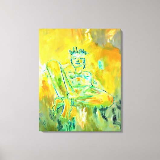 抽象芸術カラフルシモダンッスタイリッシュクイエローグリーン キャンバスプリント (正面)