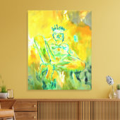 抽象芸術カラフルシモダンッスタイリッシュクイエローグリーン キャンバスプリント (インサイチュ (リビング))