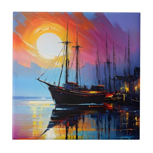 抽象芸術カラフルシースケープ油アクリル絵を描系 タイル (正面)