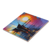 抽象芸術カラフルシースケープ油アクリル絵を描系 タイル (側面)