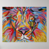 抽象芸術カラフルジャングルライオン ポスター (正面)