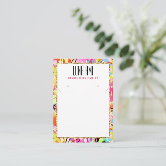 抽象芸術カラフルジュエリーネックレスイヤリングホルダー 名刺 (スタンド正面)