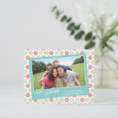 抽象芸術カラフルスノーフレークスハッピーホリデーズシーズン ポストカード (スタンド正面)