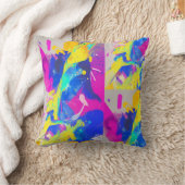 抽象芸術カラフルスプラッシュ明るい赤紫色イエローインディゴ クッション (ブランケット)