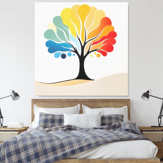 抽象芸術カラフルツリーデザイン キャンバスプリント (インサイチュ (寝室))