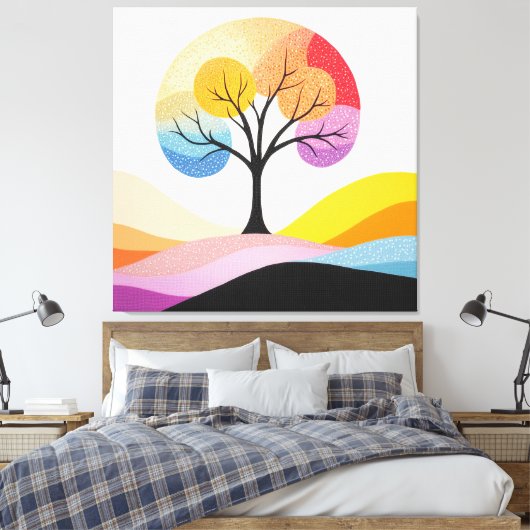 抽象芸術カラフルツリーデザイン キャンバスプリント (インサイチュ (寝室))