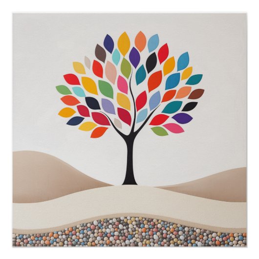 抽象芸術カラフルツリーデザイン ポスター (正面)