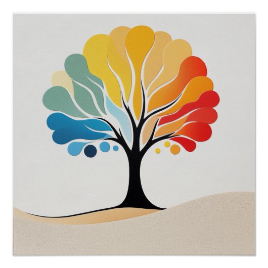 抽象芸術カラフルツリーデザイン ポスター (正面)