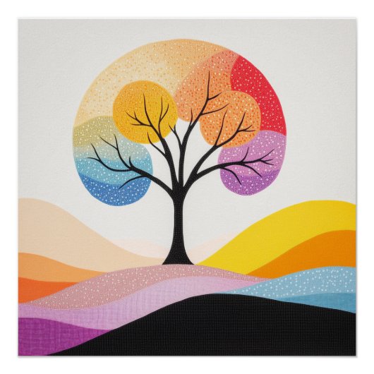 抽象芸術カラフルツリーデザイン ポスター (正面)
