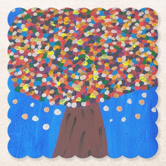 抽象芸術カラフルツリー紙コースター ペーパーコースター (正面)