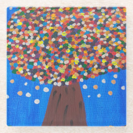 抽象芸術カラフルツリー ガラスコースター